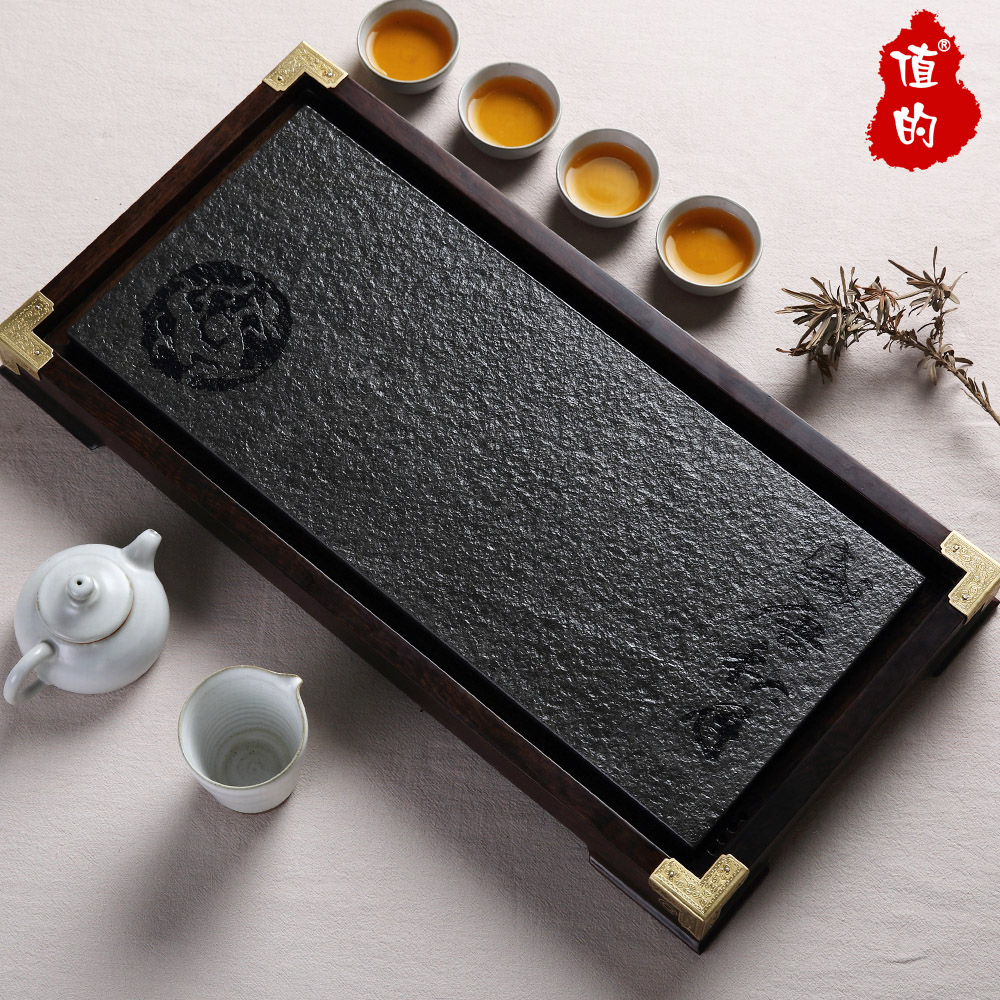 特大号黑金石实木茶盘 黑檀木排水式石茶盘茶海茶台功夫茶具茶盘