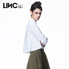 LINC/金羽杰2016春夏新款纯棉长袖衬衫女 短款纯色衬衣韩版626801图片