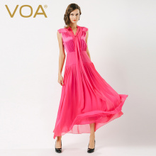 VOA亮红色飘带小盖袖高腰真丝连衣裙女婚宴喜庆伴娘礼服SilkDress图片