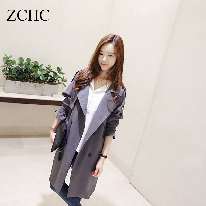 ZCHC2015年秋季新款 韩版修身收腰休闲女外套中长款双排扣风衣女