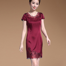 中老年真丝连衣裙桑蚕丝2019新款结婚礼服婚宴妈妈装夏装大码女装图片