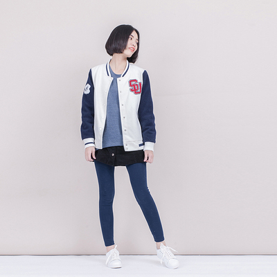 「古早gooza」复古美式运动风秋冬夹克外套白色羊绒棒球服棒球衫