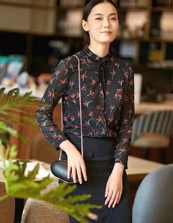 玖姿兰花长袖衬衫上衣官方旗舰店清仓女折扣店2017秋新款正品