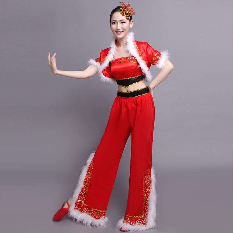 伟百富秋冬新款秧歌服装女装舞蹈演出服装舞台服饰陕北民族风红色