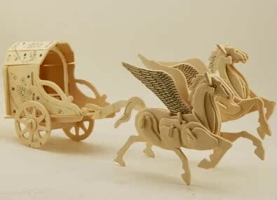 厂家直销3d木拼图模型 神话故事飞马拉车 拼插组装乐趣多diy玩具