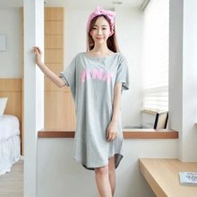 睡裙休闲女士公主睡裙 短袖 睡裙针织棉灰色PINK时尚 睡衣女夏季短袖