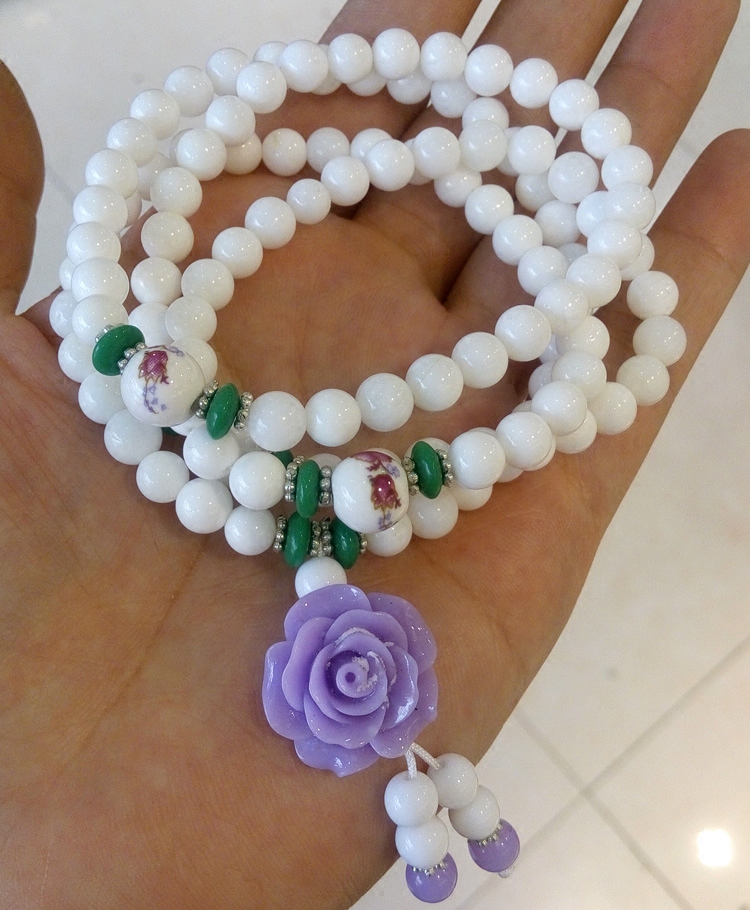 天然白砗磲手链男女108佛珠民族风项链毛衣链