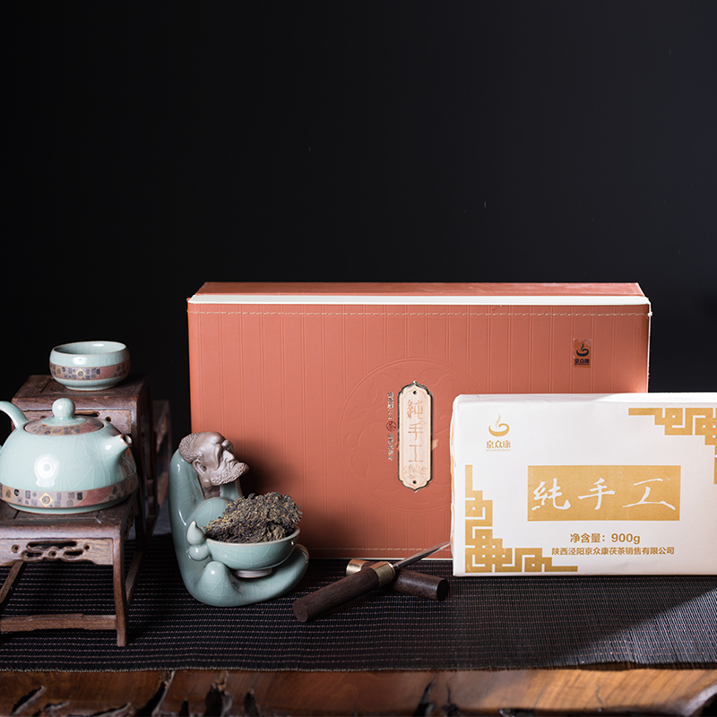泾茯源陈年黑茶金花茯砖茶纯手工铸造珍藏版900g