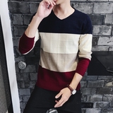韩版时尚男士学院风条纹毛衣修身长袖打底衫针织衫秋冬上衣潮男装