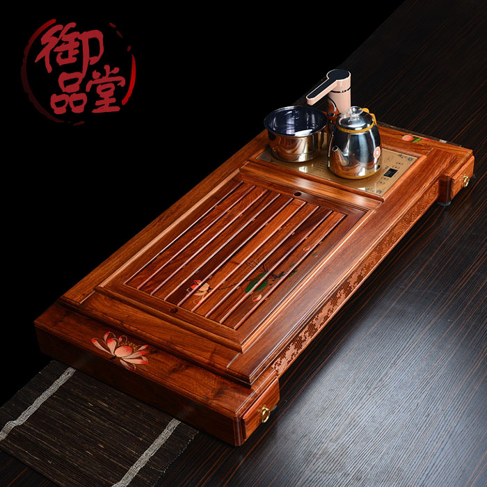 功夫茶具花梨实木超特大号茶盘茶海红木抽屉嵌入式排水茶托茶台
