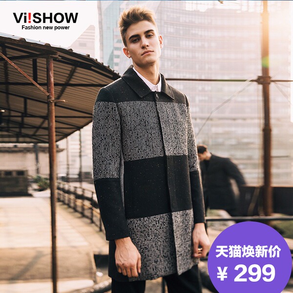 正品<em>男风衣</em> <em>viishow</em>2015秋冬新款 <em>风衣外套</em> 中