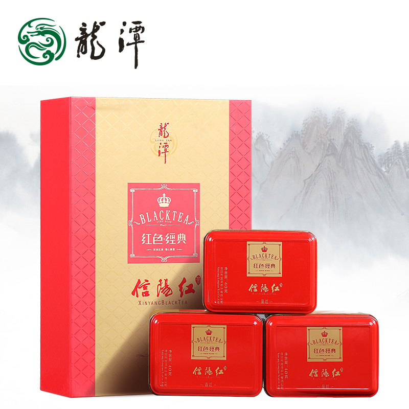 龙潭茶 正宗信阳红茶一级高山茶滋味醇厚品红160克礼盒 四盒40袋