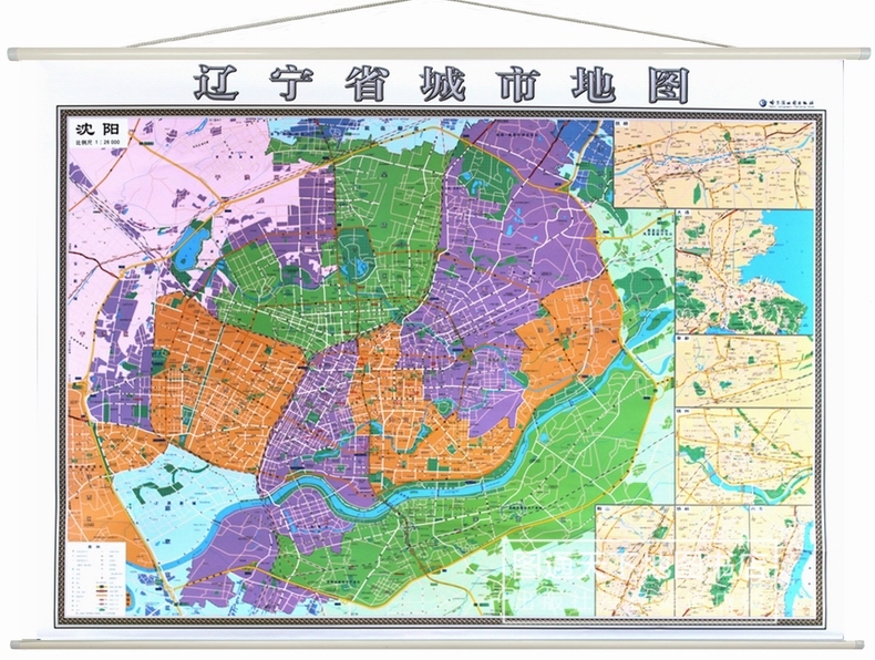 沈阳市地图挂图+辽宁省地图挂图20新版正反面印刷 挂绳精装高清印刷