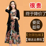 2017夏装新款秋水哥弟正品真丝连衣裙女两件套修身雪纺碎花套装裙