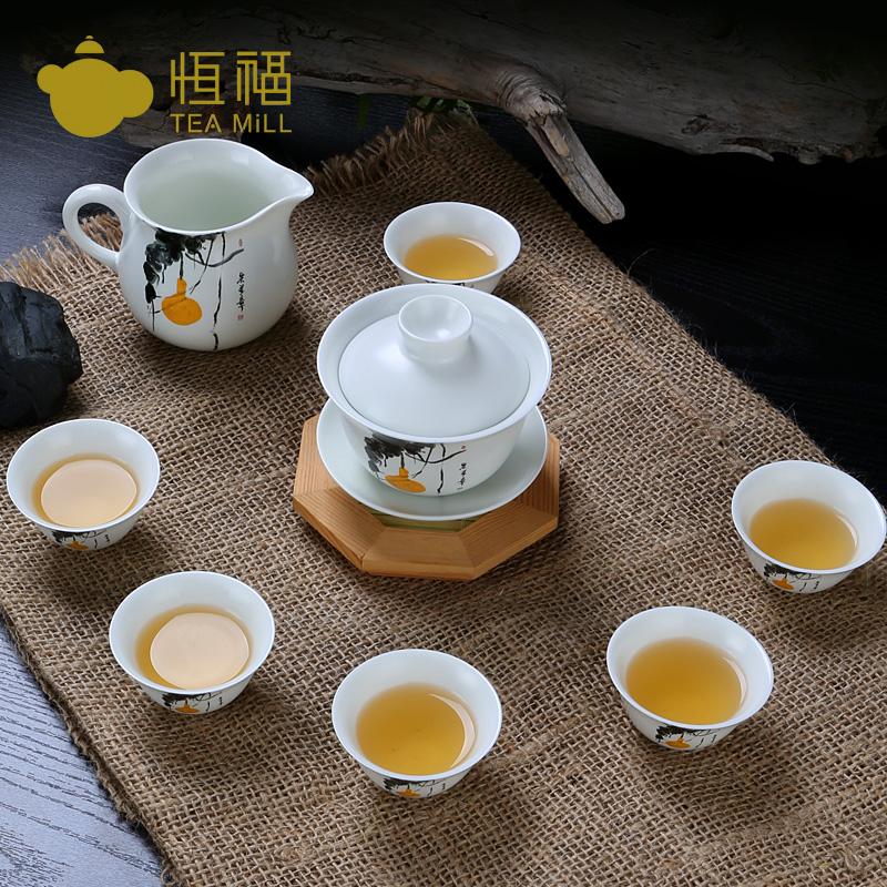 恒福正品 景德镇陶瓷功夫茶具整套套装名家作品 特价福禄盖碗半组