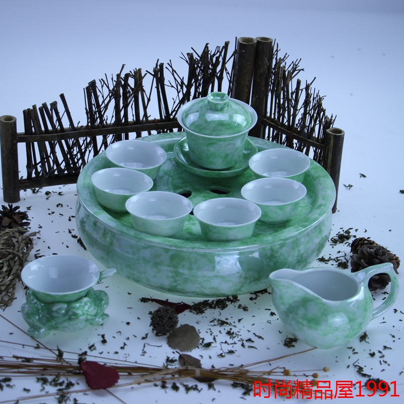 潮汕潮州整套功夫茶具 高档陶瓷茶具套装四合一茶盘茶海茶杯包邮