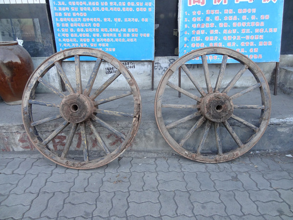热销古董木艺 50年代朝鲜高丽老木制牛车轱辘