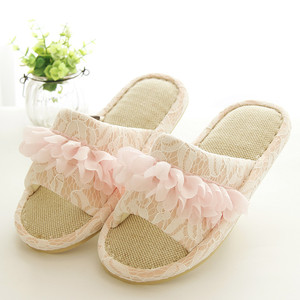 防滑厚底蕾丝亚麻拖鞋