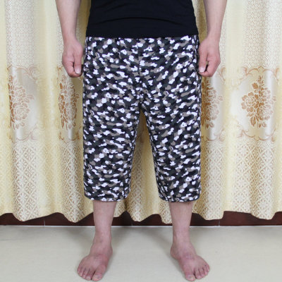 大码夏季超薄男士人造棉裤子宽松休闲七分裤纯棉绸绵绸男裤中裤