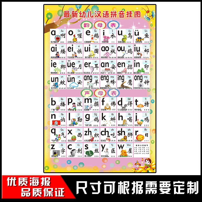 拼音字母表 幼儿早教汉语拼音挂图 儿童拼音字母教学大图 防水