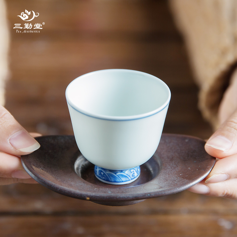 三勤堂功夫茶杯陶瓷景德镇 手工手绘青花瓷茶具品茗杯小茶杯单杯