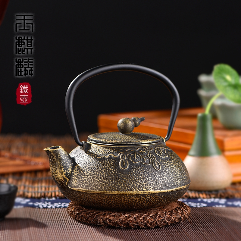玉麒麟铁壶 金色迷你葫芦带茶漏铸铁茶壶 日本急须壶创意茶具特价