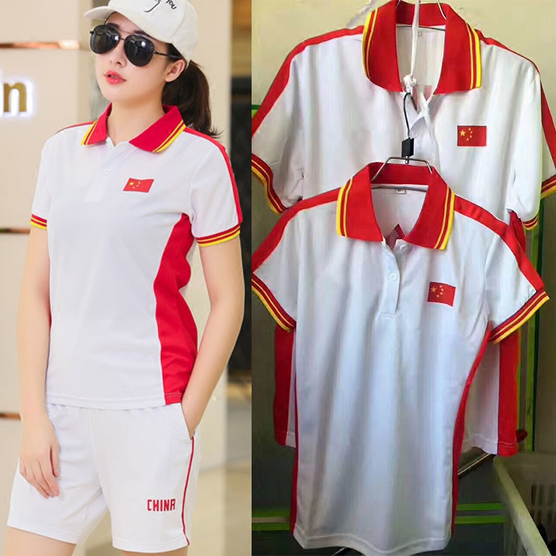 中国羽毛球国家队运动服男女夏季红白短袖polo衫乒乓球运动员套装