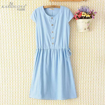 女装新款特加肥加大码棉麻料打底半长衬衫裙 