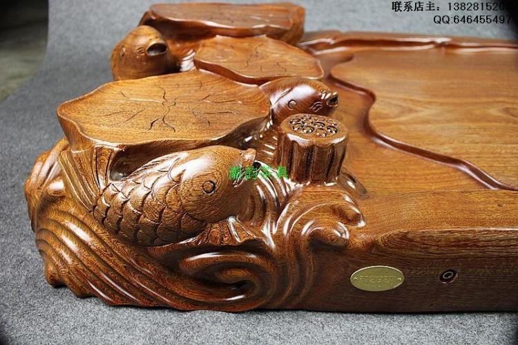 高档 整块花梨木茶盘 年年有余 红木茶盘茶具实木茶海茶台包邮