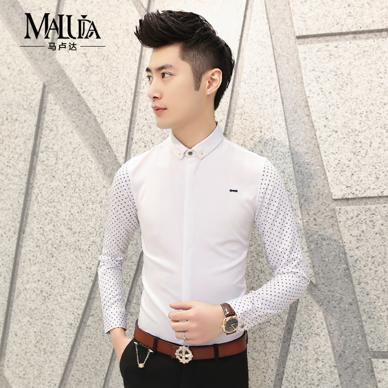 马卢达2015春装新款男士长袖衬衫 韩版修身衬衫 青少年时尚衬衣男