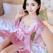 睡袍蕾冰丝绸情趣夏天吊带两件套装 睡衣女士夏季性感睡裙春秋韩版