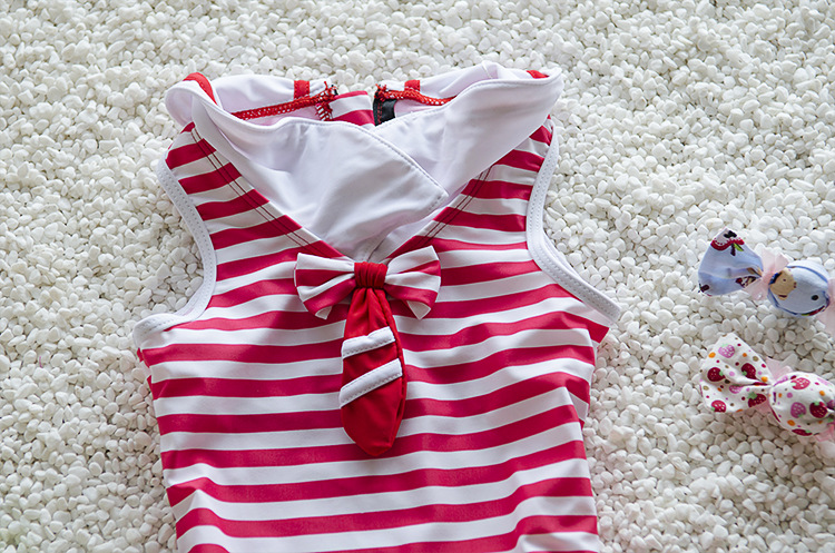 新款儿童泳衣 海军风格连体三角裤裙式女童游