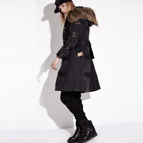 弗洛拉2015冬季新品欧洲站加厚大貉子毛领羽绒服女中长款奢华