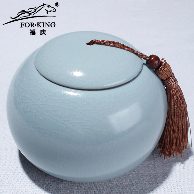 福庆 茶叶罐陶瓷 汝窑醒茶罐开片可养大号密封罐普洱茶缸茶罐储物