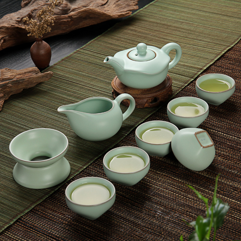 正品汝窑整套茶具 茶壶杯 紫砂陶瓷冰裂功夫茶具套装 青汝瓷茶具