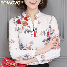 V领复古印花修身 衬衣女 显瘦上衣女长袖 新款 欧美通勤时尚 女装 夏装