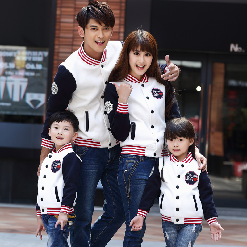 亲子装秋冬装2014新款韩版母女一家三口棒球服运动休闲卫衣家庭装