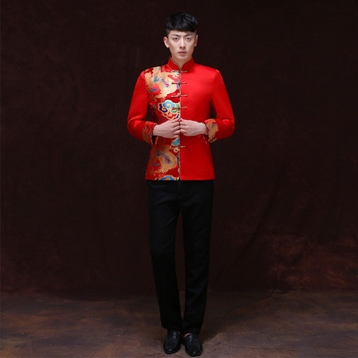 秀禾服男装中式结婚新郎装立领唐装喜服 五彩金龙结婚敬酒礼服