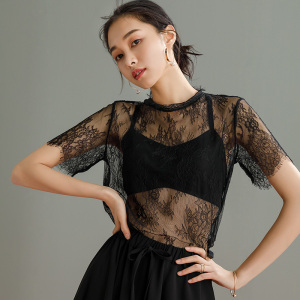 短袖蕾丝网纱打底衫
