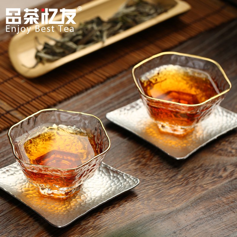 日式手工杯锤目纹玻璃品杯 日本茶杯玻璃茶具锤纹杯一口杯品茗杯