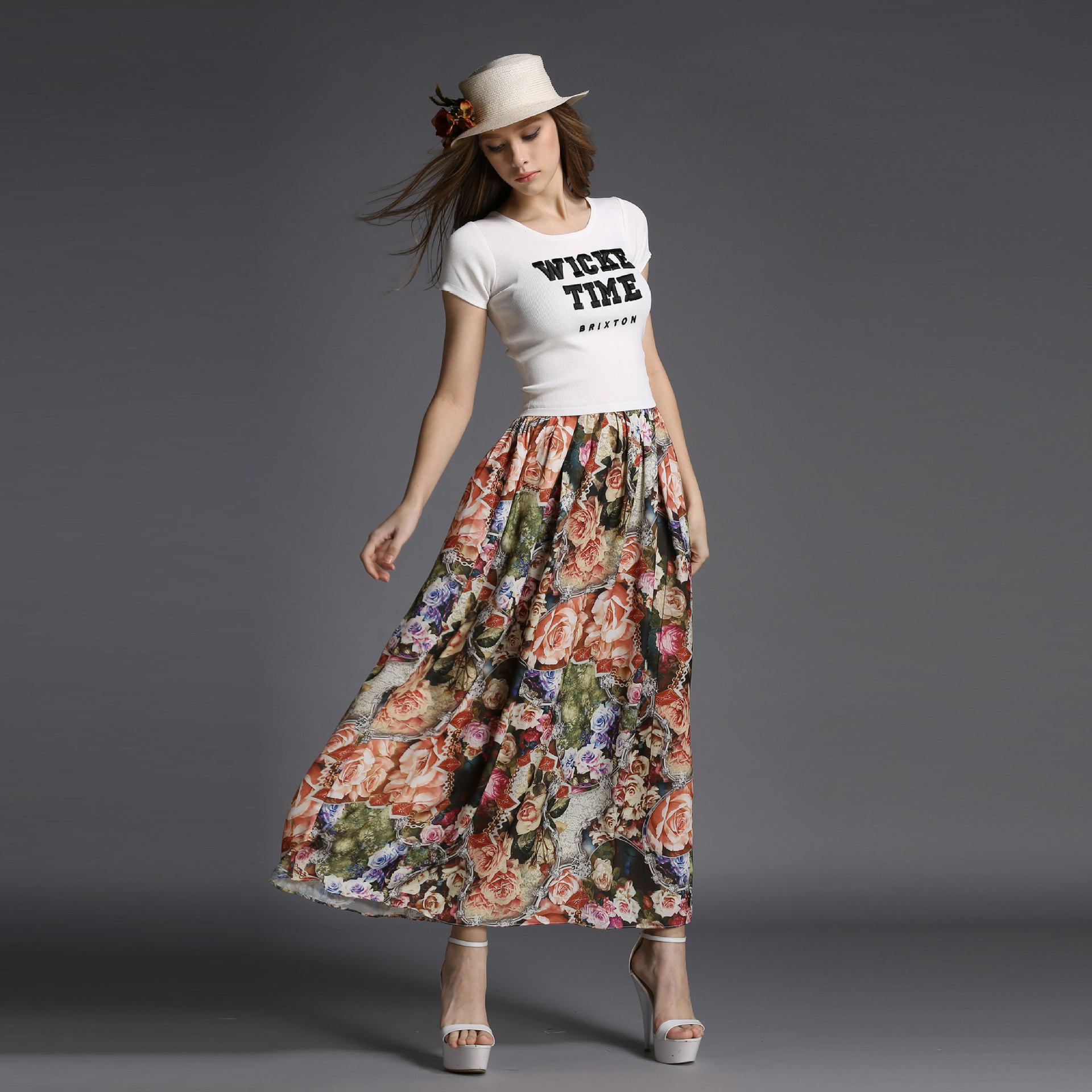 [2015爆款]实拍2015欧美夏季雪纺百搭瘦身刺绣