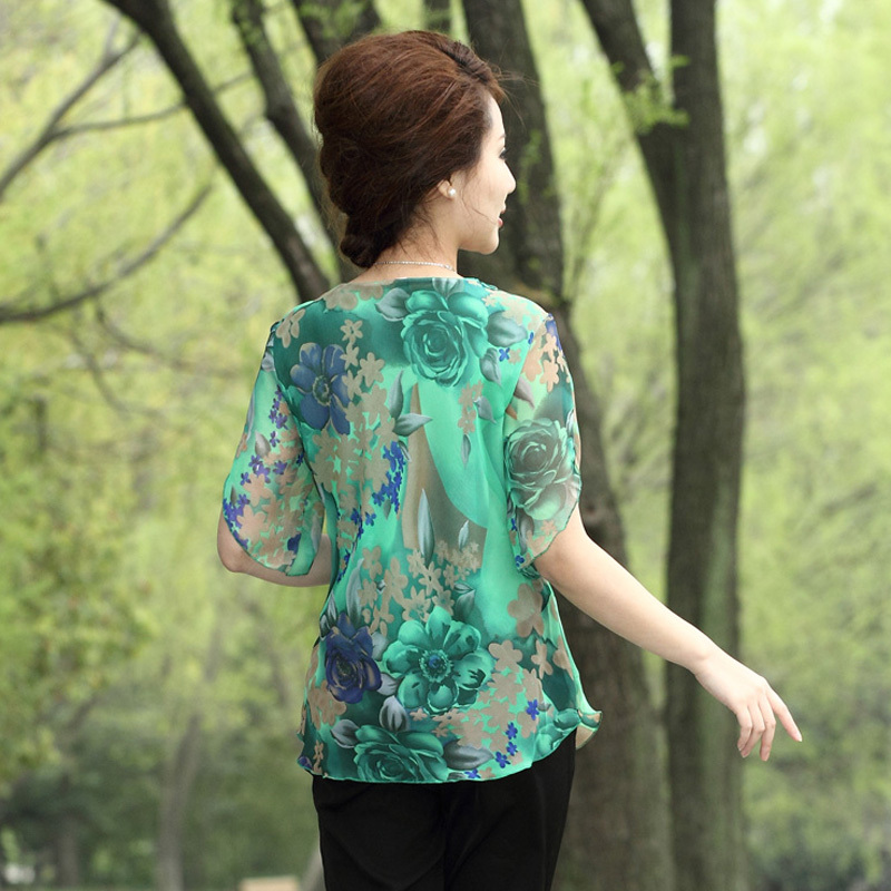 35nv中年妇女士40夏天短袖大码修身T恤雪纺衫