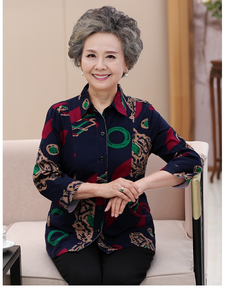 中老年女装衬衫妈妈装秋装长袖衬衣50岁60岁老人纯棉上衣奶奶开衫