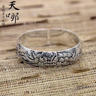 9 饰品/流行首饰/时尚饰品新 手镯 手镯 复古牡丹银手镯 怀旧