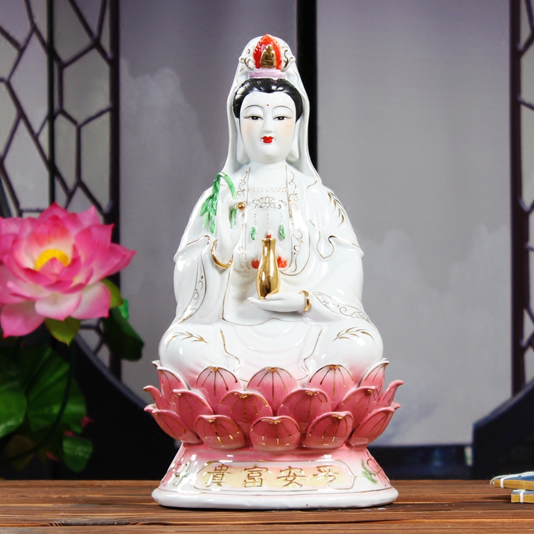 查看淘宝坐莲观音菩萨陶瓷佛像12~20寸 富贵平安 观世音菩萨开光供奉