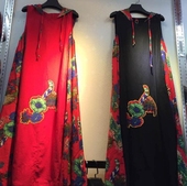 妈妈长款 背心中国风外套绣花宽松连帽中长连衣裙 民族风中老年女装