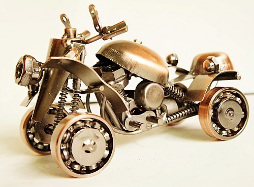 平家家 铁艺仿真滚动四轮摩托车工艺品 镀金属焊接轴承么托车摆件