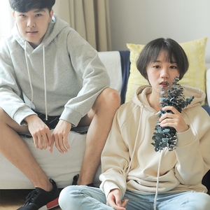 纯色宽松连帽套头卫衣