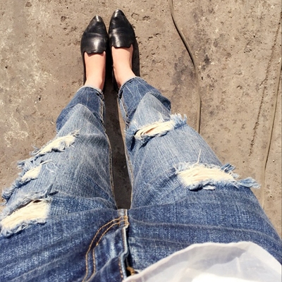 欧姿纯哈伦牛仔裤女深色长裤宽松哈伦裤女裤秋