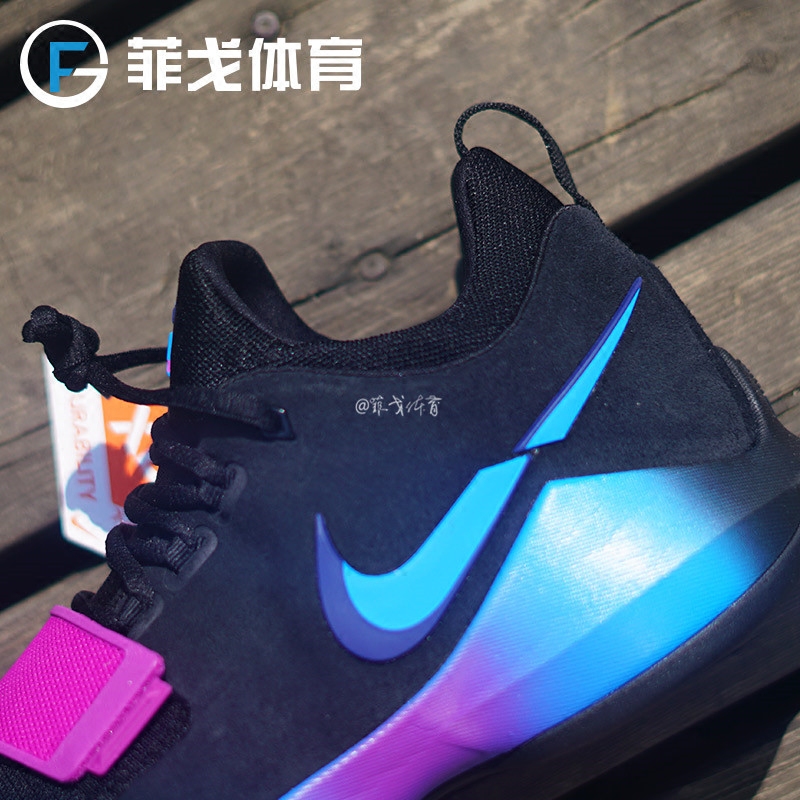 菲戈体育 nike pg1 保罗乔治1 断勾 黑蓝 篮球鞋 878628-003